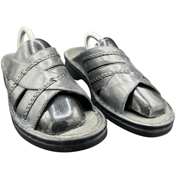 Clarks Shoes - 🩴 Clarks Gray Leather Slide Sandal 8 Comfort Footbed Minimalist Everyday Summer